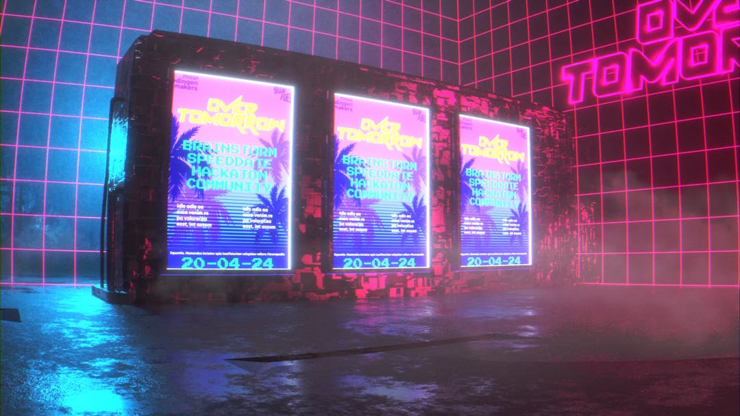 3D render van overtommorow poster in cyberpunk style